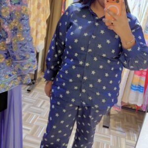 Blue Star Print Cotton Denim Co-ord Set