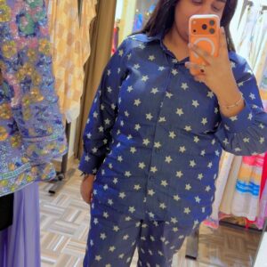 Blue Star Print Cotton Denim Co-ord Set