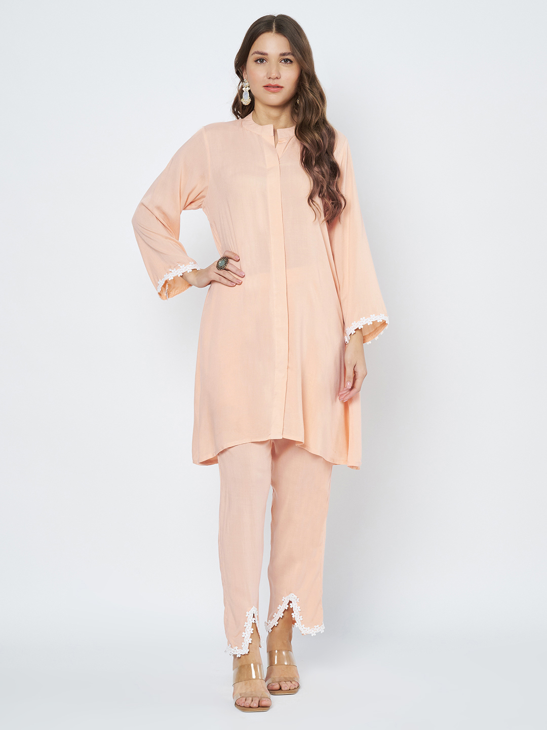 Blush Peach Lace Detail Co-ord Set