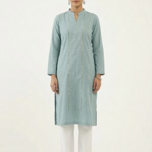 Sky Blue Embellished Straight Kurti