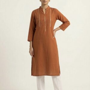 Rust Embellished Straight Kurti