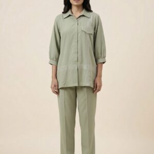 Sage Green Stitch Detail Shirt & Trouser Co-Ord Set