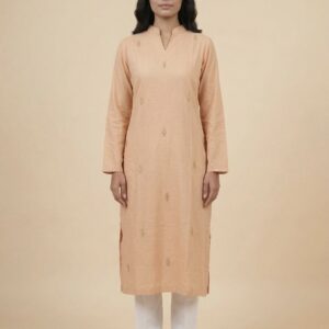 Peach Embroidered Straight Kurti