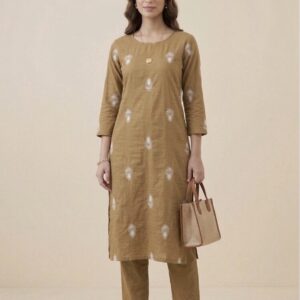 Camel Brown Printed Kurta Pant Set