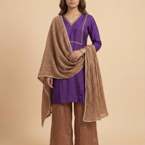 Royal Purple Kurta Set with Palazzo & Shimmer Dupatta