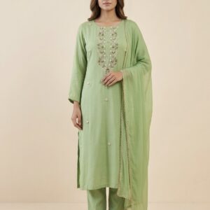 Mint Green Embroidered Kurta Pant & Dupatta Set