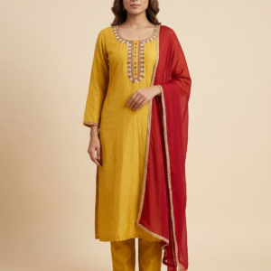 Mustard Yellow Embellished Kurta Pant & Dupatta Set