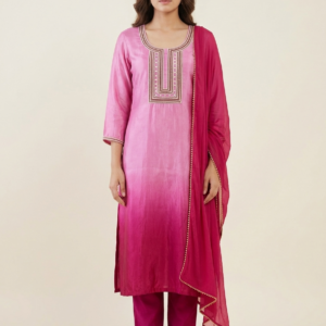 Pink Ombre Embellished Kurta Pant & Dupatta Set