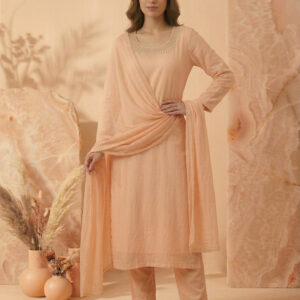 Peach Embellished Kurta Pant & Dupatta Set