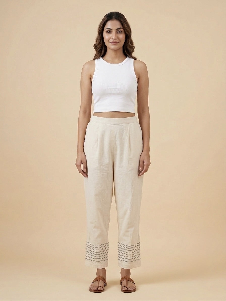 Women’s Straight Fit Ankle-Length Pants with Contrast Hem Detail - Image 8