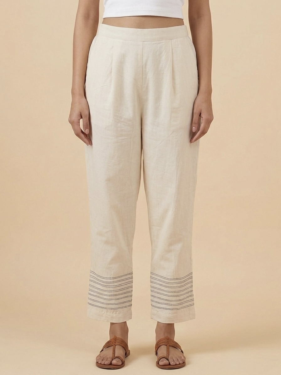 Women’s Straight Fit Ankle-Length Pants with Contrast Hem Detail - Image 7