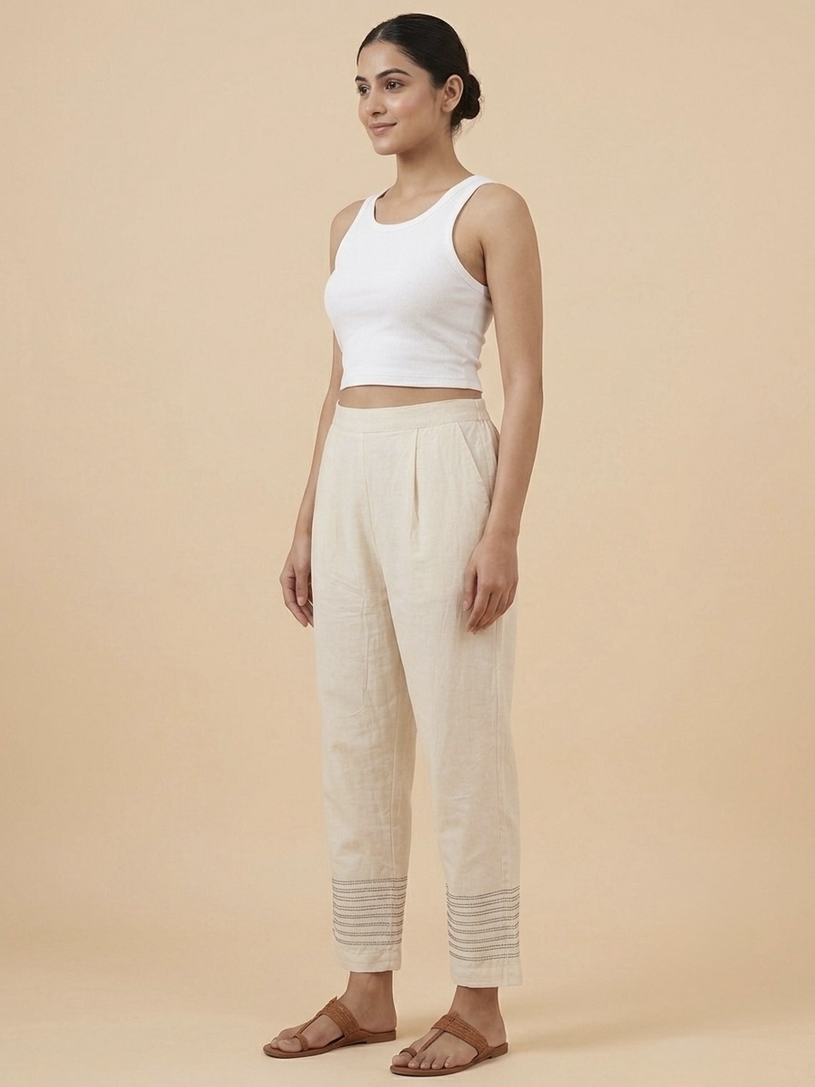 Women’s Straight Fit Ankle-Length Pants with Contrast Hem Detail - Image 9