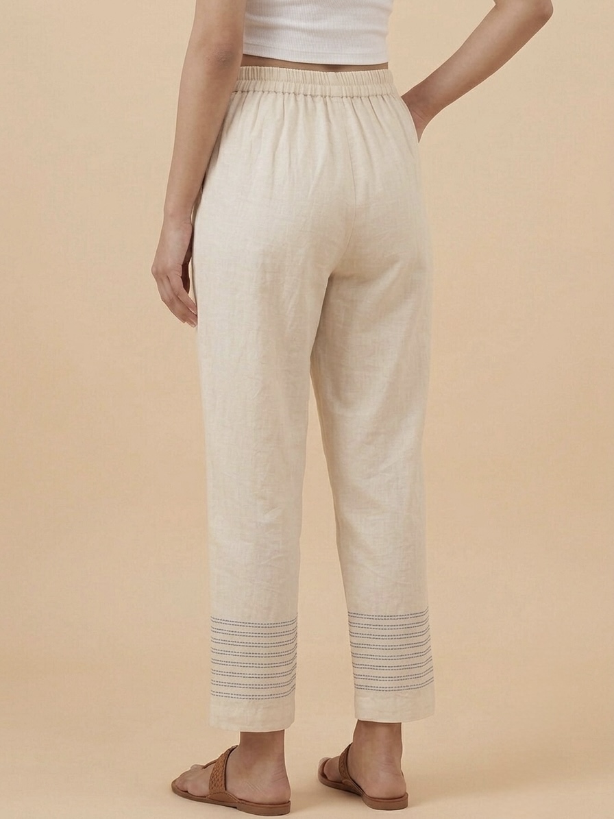 Women’s Straight Fit Ankle-Length Pants with Contrast Hem Detail - Image 10
