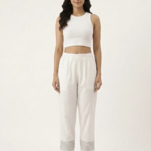 Women’s Straight Fit Ankle-Length Pants with Contrast Hem Detail