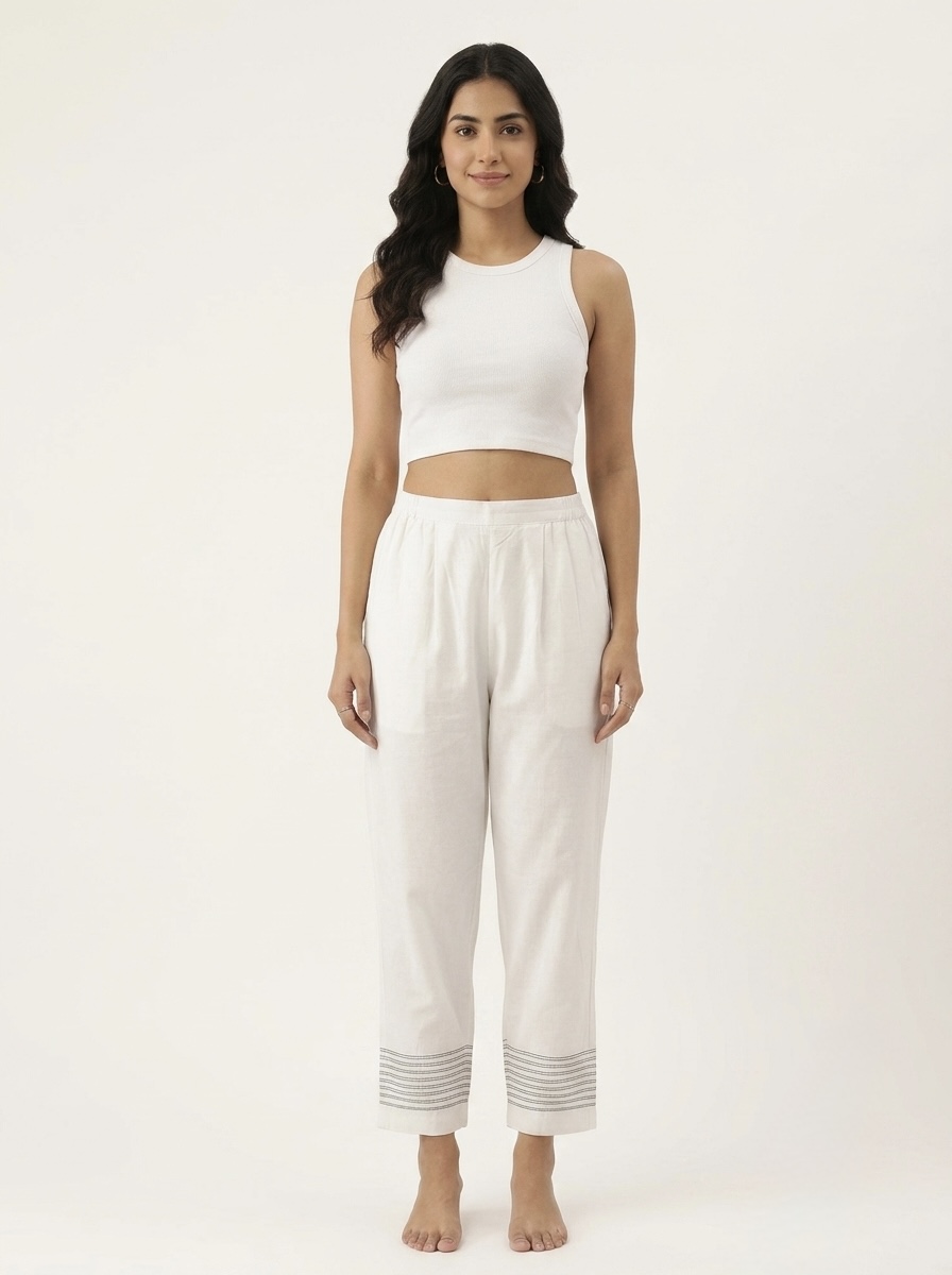 Women’s Straight Fit Ankle-Length Pants with Contrast Hem Detail