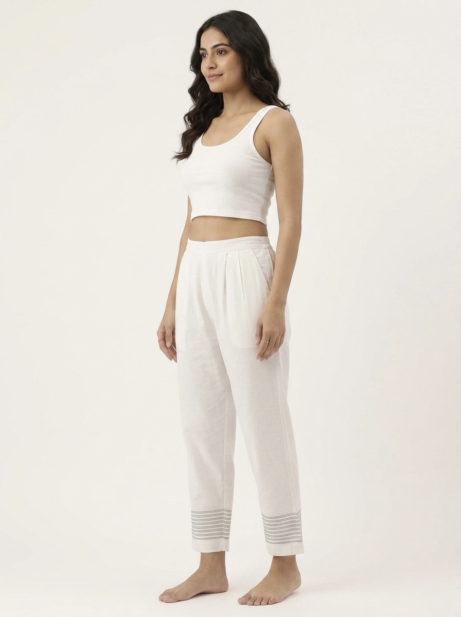 Women’s Straight Fit Ankle-Length Pants with Contrast Hem Detail - Image 3