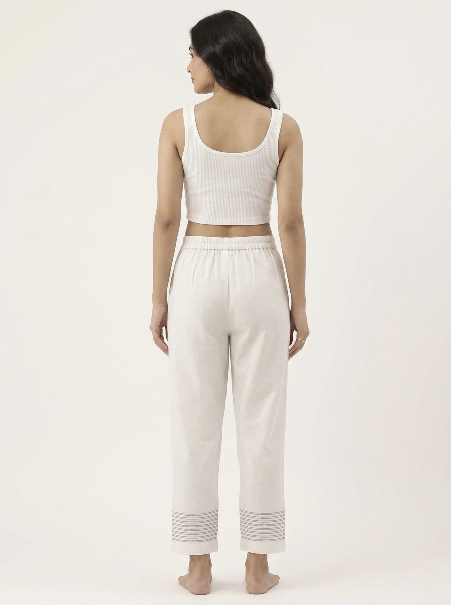 Women’s Straight Fit Ankle-Length Pants with Contrast Hem Detail - Image 2