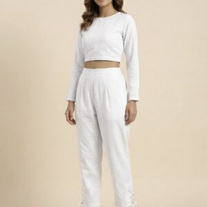 Women’s Straight Fit Ankle-Length Pants with Side Tie-Up Detail