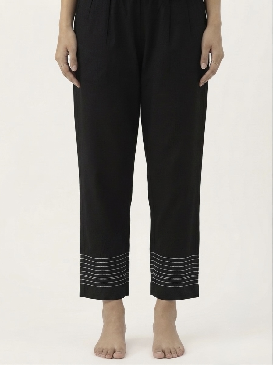 Women’s Straight Fit Ankle-Length Pants with Contrast Hem Detail - Image 6