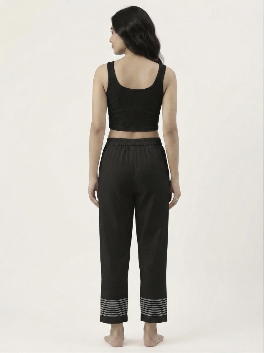 Women’s Straight Fit Ankle-Length Pants with Contrast Hem Detail - Image 5