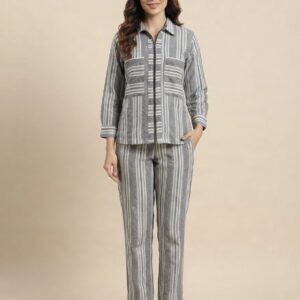 Grey Striped Zip-Up Co-Ord Set